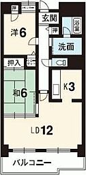 グランヴィア常三島西館 12階2LDKの間取り