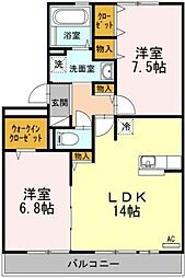 リヴェール北島 3階2LDKの間取り