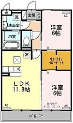 アーバンコート沖洲2番館 2LDKの間取図画像