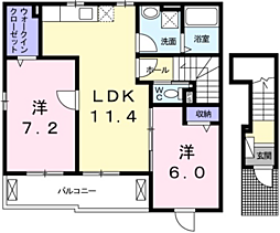 レヴェランスB 2LDKの間取図画像