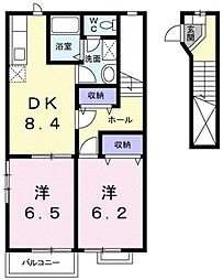 ラフォレドゥノール 2DKの間取図画像