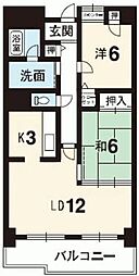 グランヴィア常三島西館 12階2LDKの間取り