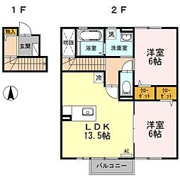 ウィルコート大松 A棟 2階2LDKの間取り