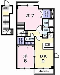 サザン・ヴィアーレA 2DKの間取図画像