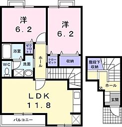 ブルースカイA棟 2LDKの間取図画像