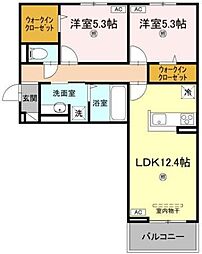 サンセール問屋町II 2LDKの間取図画像