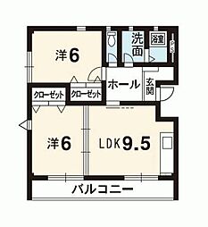 シャンゼリゼ壱番館 2LDKの間取図画像