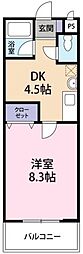 ププレ住吉 1DKの間取図画像