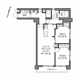 セザール御殿山 2LDKの間取図画像