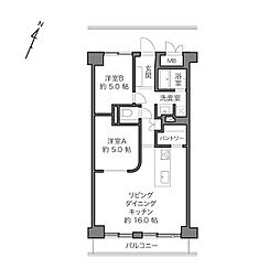 岡上住宅2号棟 2LDKの間取図画像
