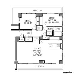 目黒柿の木坂アビタシオン 2LDKの間取図画像