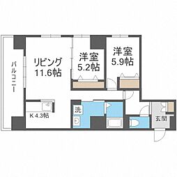 グラン札幌 13階2LDKの間取り