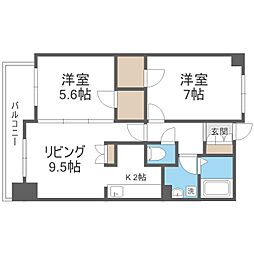 グレイスコート北18条 10階2LDKの間取り