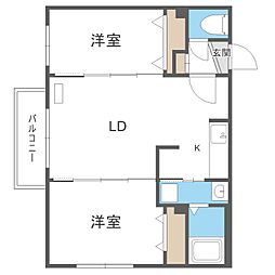 ラフィーネ旭山公園通 2階2LDKの間取り