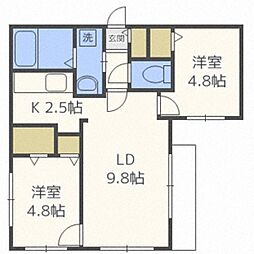 エール学園前 4階2LDKの間取り