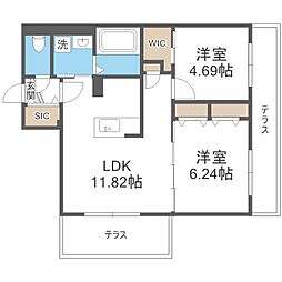 札幌市豊平区豊平一条4丁目マンション 2LDKの間取図画像