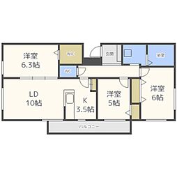 ＲＥＧＵＬＵＳ桑園 3階3LDKの間取り