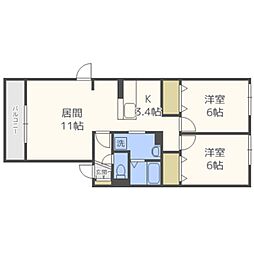 アーク円山公園 3階2LDKの間取り