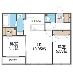 ビッグレジデンス中の島 2LDKの間取図画像