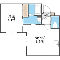 ジェイエス麻生 1DKの間取図画像