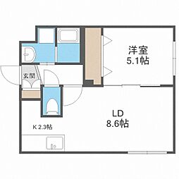 パインハート中の島 1LDKの間取図画像