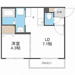 ロアジ南郷 1LDKの間取図画像