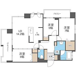 クリオ円山鳥居前 3LDKの間取図画像