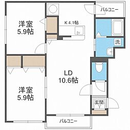 アヴァンセ旭ヶ丘 2LDKの間取図画像