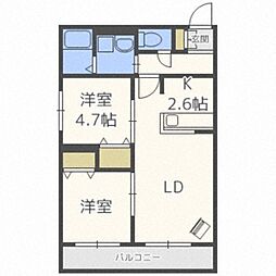アルファスクエア平岸4条 2LDKの間取図画像