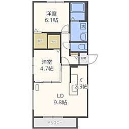 ブランシャール幌西 2LDKの間取図画像