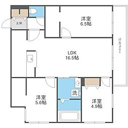 札幌市西区発寒十一条3丁目マンション 3LDKの間取図画像