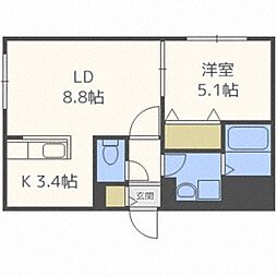 CASAFOREST西町 1LDKの間取図画像