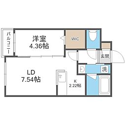 Espoir 本郷 1LDKの間取図画像