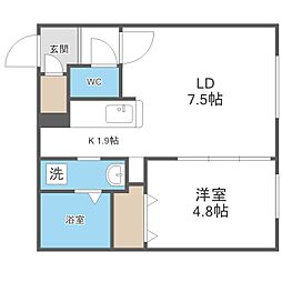 アッパーヴィレッジ南円山 1LDKの間取図画像