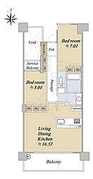 プレミスト西宮北口ザ・レジデンス 2LDKの間取図画像