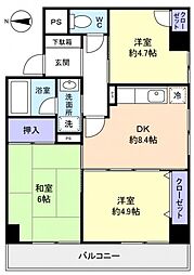 フロリッシュ中央 3DKの間取図画像