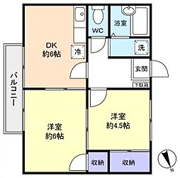 ふじハイツ 2DKの間取図画像