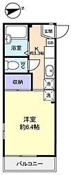 クレイン薬円台 1Kの間取図画像