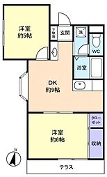山口マンション 2DKの間取図画像