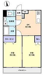 こぶしハイム 2DKの間取図画像