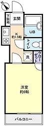 フラワー6号館 1Kの間取図画像