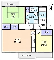 村上団地1街区10号棟 4階2LDKの間取り