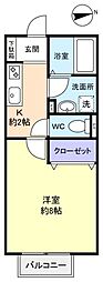 シェルマン 1Kの間取図画像