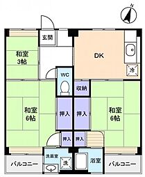 ビレッジハウス勝田4号棟 3DKの間取図画像