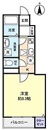 ベルゾーネ中村 1Kの間取図画像