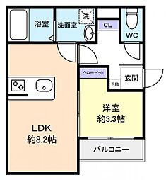 メゾン・ドゥ・アッシュ津田沼 3階1LDKの間取り