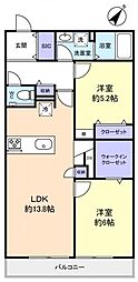 ルージェ前原2 2LDKの間取図画像