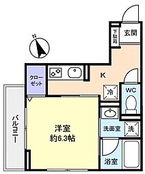 メロディスタ 1Kの間取図画像