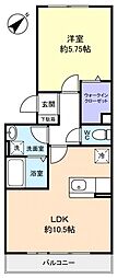 メルベーユ2 1LDKの間取図画像