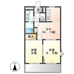 サンフラワーB棟 2LDKの間取図画像